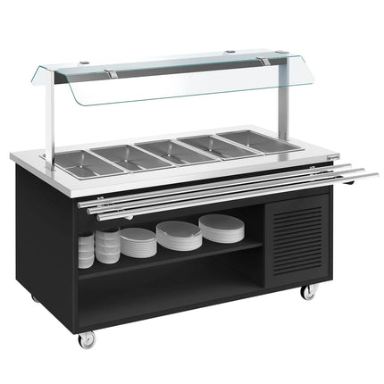 GGM Gastro Refrigerated Salad Bar Trolley DANZIG - 1900mm - for 5x GN 1/1 - with Tray Slide - Black - Mobile - with Gantry - with Sneeze Screen