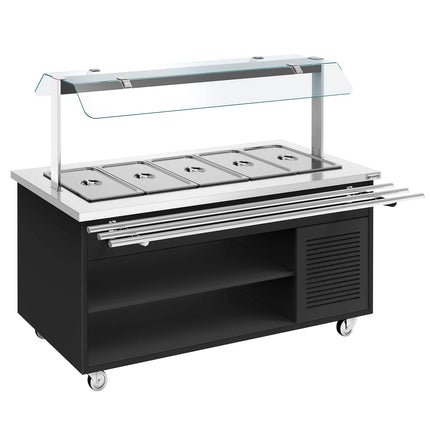 GGM Gastro Refrigerated Salad Bar Trolley DANZIG - 1900mm - for 5x GN 1/1 - with Tray Slide - Black - Mobile - with Gantry - with Sneeze Screen