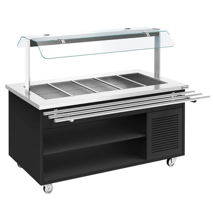 GGM Gastro Refrigerated Salad Bar Trolley DANZIG - 1900mm - for 5x GN 1/1 - with Tray Slide - Black - Mobile - with Gantry - with Sneeze Screen