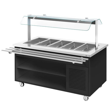GGM Gastro Refrigerated Salad Bar Trolley DANZIG - 1900mm - for 5x GN 1/1 - with Tray Slide - Black - Mobile - with Gantry - with Sneeze Screen