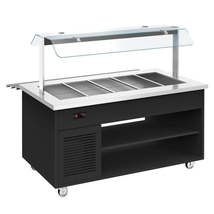 GGM Gastro Refrigerated Salad Bar Trolley DANZIG - 1900mm - for 5x GN 1/1 - with Tray Slide - Black - Mobile - with Gantry - with Sneeze Screen