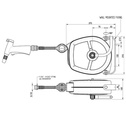 GGM Gastro Retractable Hose Reel - 1.3 cm BSP - 5m - 125x195x245mm - with wall mount & spray gun