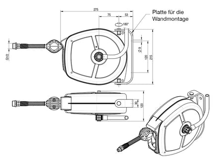 GGM Gastro Retractable Hose Reel - 1.3 cm BSP - 5m - 160x392x272mm - with housing & spray gun; wall mount