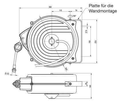 GGM Gastro Retractable Hose Reel - 15m hose - with rinse spray gun & wall bracket included - 1.3 cm inlet