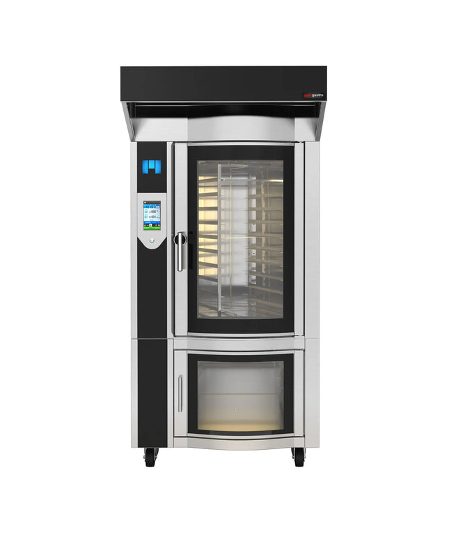 GGM Gastro Rotary Commercial Bakery Convection Oven with Steam Injection - Touchscreen Controls - 1 Baking Chambers - 10x 600x400mm (EN 60x40) - with Prover Cabinet & with Hood