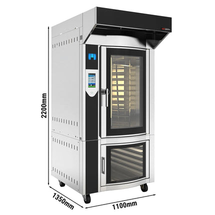 GGM Gastro Rotary Commercial Bakery Convection Oven with Steam Injection - Touchscreen Controls - 1 Baking Chambers - 10x 600x400mm (EN 60x40) - with Prover Cabinet & with Hood