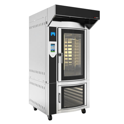 GGM Gastro Rotary Commercial Bakery Convection Oven with Steam Injection - Touchscreen Controls - 1 Baking Chambers - 10x 600x400mm (EN 60x40) - with Prover Cabinet & with Hood