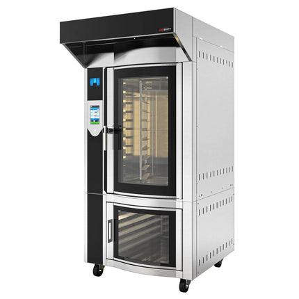 GGM Gastro Rotary Commercial Bakery Convection Oven with Steam Injection - Touchscreen Controls - 1 Baking Chambers - 10x 600x400mm (EN 60x40) - with Prover Cabinet & with Hood
