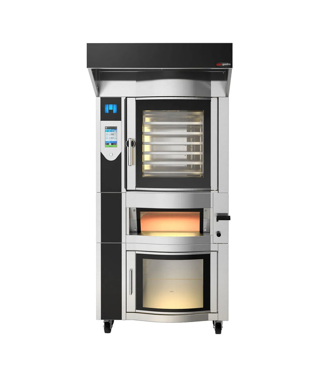 GGM Gastro Rotary Electric Commercial Bakery Convection Oven with Steam Injection - Touchscreen Controls - Bakery Convection Oven - 6x 600x400mm (EN 60x40) - with Pizza Oven, Hood & Prover Cabinet