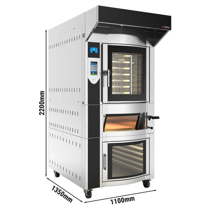 GGM Gastro Rotary Electric Commercial Bakery Convection Oven with Steam Injection - Touchscreen Controls - Bakery Convection Oven - 6x 600x400mm (EN 60x40) - with Pizza Oven, Hood & Prover Cabinet