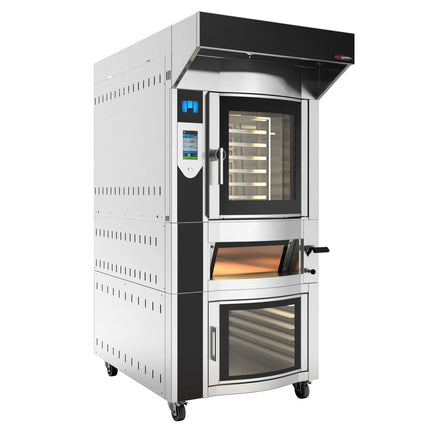 GGM Gastro Rotary Electric Commercial Bakery Convection Oven with Steam Injection - Touchscreen Controls - Bakery Convection Oven - 6x 600x400mm (EN 60x40) - with Pizza Oven, Hood & Prover Cabinet