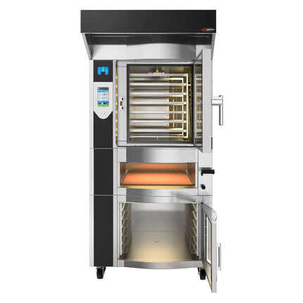 GGM Gastro Rotary Electric Commercial Bakery Convection Oven with Steam Injection - Touchscreen Controls - Bakery Convection Oven - 6x 600x400mm (EN 60x40) - with Pizza Oven, Hood & Prover Cabinet