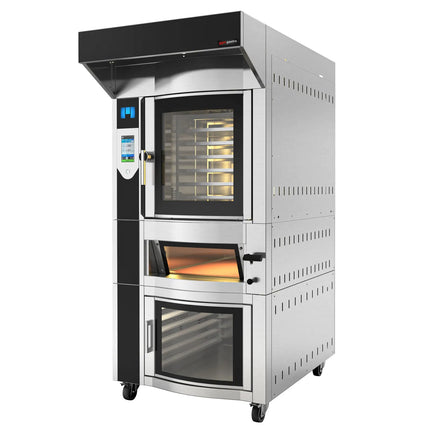 GGM Gastro Rotary Electric Commercial Bakery Convection Oven with Steam Injection - Touchscreen Controls - Bakery Convection Oven - 6x 600x400mm (EN 60x40) - with Pizza Oven, Hood & Prover Cabinet