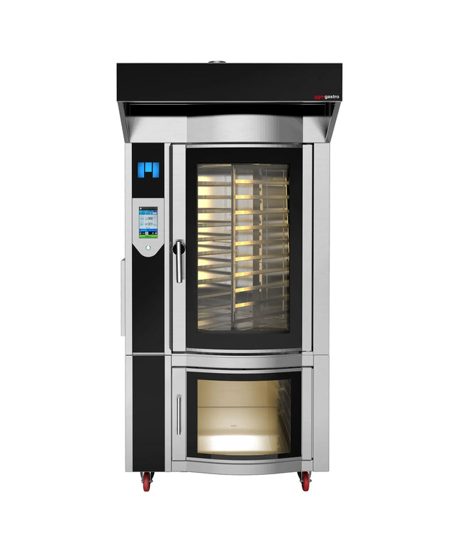 GGM Gastro Rotary Gas Commercial Bakery Convection Oven with Steam Injection - Touchscreen Controls - 1 Baking Chambers - 10x 600x400mm (EN 60x40) - with Hood & with Prover Cabinet