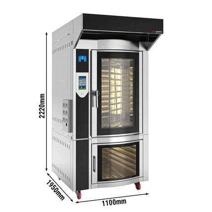 GGM Gastro Rotary Gas Commercial Bakery Convection Oven with Steam Injection - Touchscreen Controls - 1 Baking Chambers - 10x 600x400mm (EN 60x40) - with Hood & with Prover Cabinet