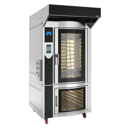 GGM Gastro Rotary Gas Commercial Bakery Convection Oven with Steam Injection - Touchscreen Controls - 1 Baking Chambers - 10x 600x400mm (EN 60x40) - with Hood & with Prover Cabinet