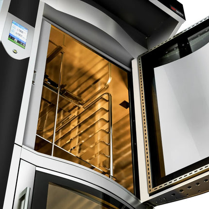 GGM Gastro Rotary Gas Commercial Bakery Convection Oven with Steam Injection - Touchscreen Controls - 1 Baking Chambers - 10x 600x400mm (EN 60x40) - with Hood & with Prover Cabinet
