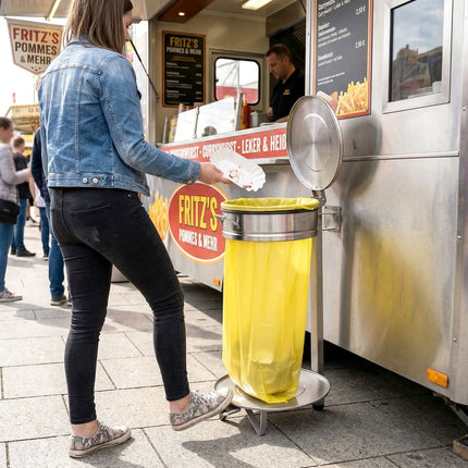 GGM Gastro Sack holder - Free-standing - 80L - Ø450x840mm - with foot pedal, slow-closing lid, bag ring - Stainless steel