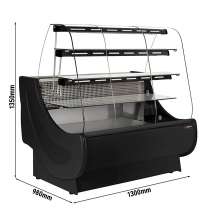 GGM Gastro Serve Over Counter - 1300x980mm - with lighting - 3 glass shelves - cake pull-outs - black front
