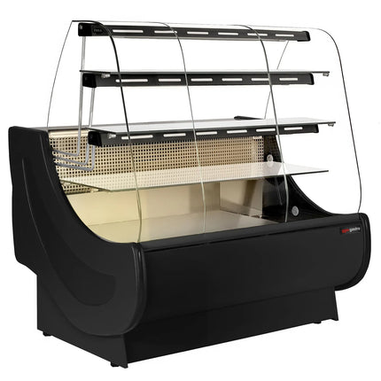 GGM Gastro Serve Over Counter - 1300x980mm - with lighting - 3 glass shelves - cake pull-outs - black front