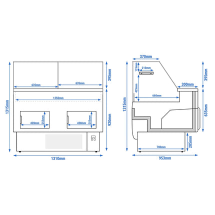 GGM Gastro Serve Over Counter - 1310mm - with 2 doors - front panel light blue