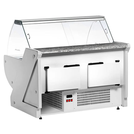 GGM Gastro Serve Over Counter - 1525x1150mm - blue front - meat lighting - illuminated front panel - granite worktop