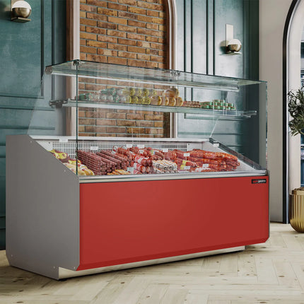 GGM Gastro Serve Over Counter - 1568x979mm - capacity 324 litres - front panel red - with 2 doors - panoramic glass