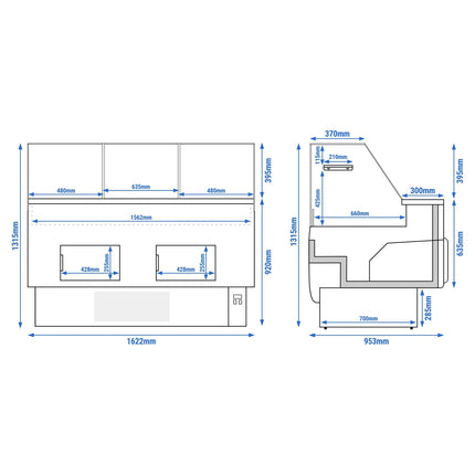 GGM Gastro Serve Over Counter - 1622x953mm - with 2 doors - front panel beige - capacity 178 litres