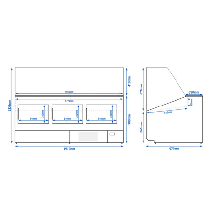 GGM Gastro Serve Over Counter - 1881x979mm - double glazing - front panel red - capacity 387 litres
