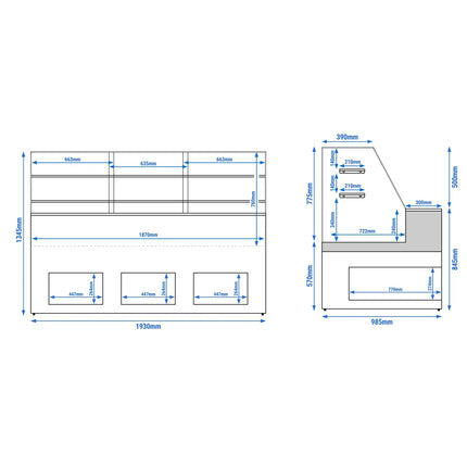 GGM Gastro Serve Over Counter - 1935x985mm - with 3 doors - with 2 shelves - LED lighting - capacity 3590 litres