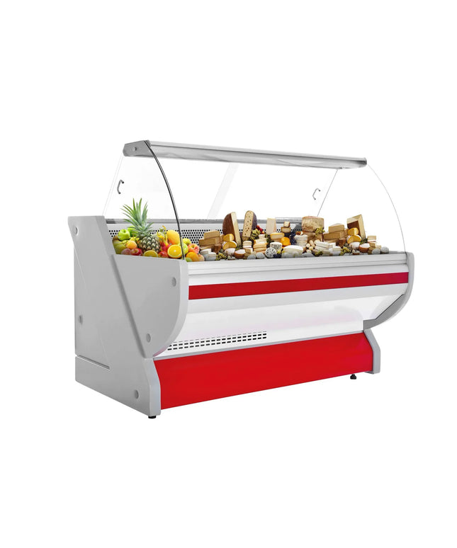 GGM Gastro Serve Over Counter - 2025x1150mm - curved front glass - granite worktop - red front - capacity 400 litres