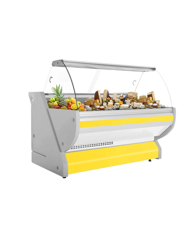 GGM Gastro Serve Over Counter - 2025x1150mm - curved front glass - granite worktop - yellow front - capacity 400 litres
