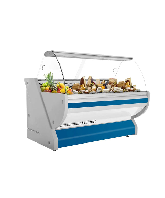 GGM Gastro Serve Over Counter - 2025x1150mm - curved front glass - granite worktop - blue front - capacity 400 litres