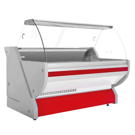 GGM Gastro Serve Over Counter - 2025x1150mm - curved front glass - granite worktop - red front - capacity 400 litres