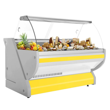 GGM Gastro Serve Over Counter - 2025x1150mm - curved front glass - granite worktop - yellow front - capacity 400 litres