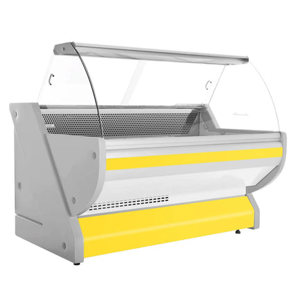 GGM Gastro Serve Over Counter - 2025x1150mm - curved front glass - granite worktop - yellow front - capacity 400 litres