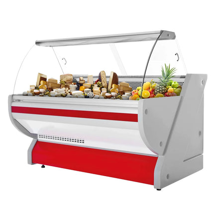 GGM Gastro Serve Over Counter - 2025x1150mm - curved front glass - granite worktop - red front - capacity 400 litres