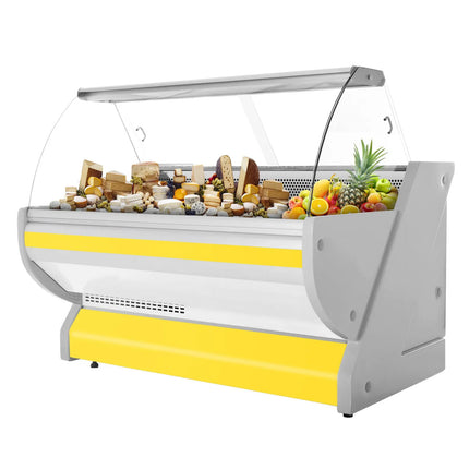 GGM Gastro Serve Over Counter - 2025x1150mm - curved front glass - granite worktop - yellow front - capacity 400 litres