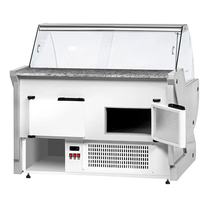 GGM Gastro Serve Over Counter - 2025x1150mm - curved front glass - granite worktop - blue front - capacity 400 litres