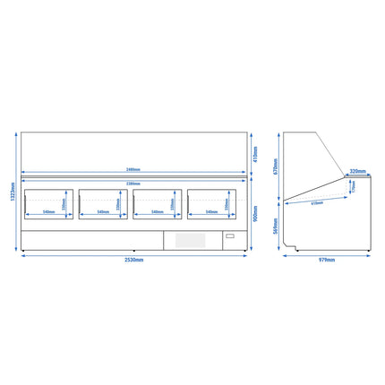 GGM Gastro Serve Over Counter - 2506x979mm - front panel light green - capacity 512 litres