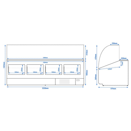 GGM Gastro Serve Over Counter - 2506x979mm - front panel white - capacity 512 litres