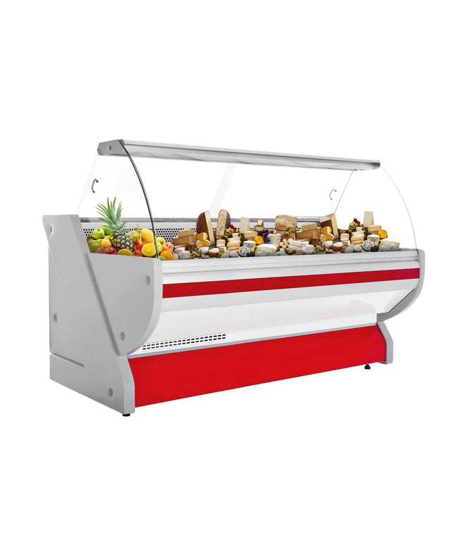 GGM Gastro Serve Over Counter - 2515x1150mm - curved front glass - granite worktop - red front - capacity 500 litres