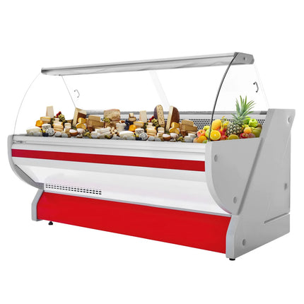 GGM Gastro Serve Over Counter - 2515x1150mm - curved front glass - granite worktop - red front - capacity 500 litres