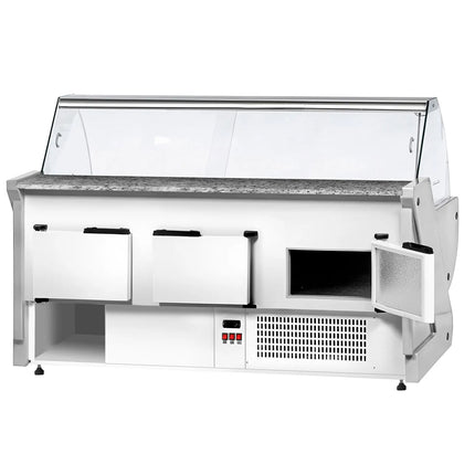 GGM Gastro Serve Over Counter - 2515x1150mm - granite worktop - blue front - curved front glass - capacity 500 litres