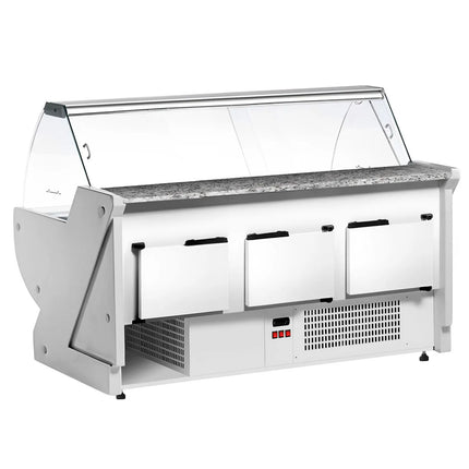 GGM Gastro Serve Over Counter - 2515x1150mm - granite worktop - blue front - curved front glass - capacity 500 litres