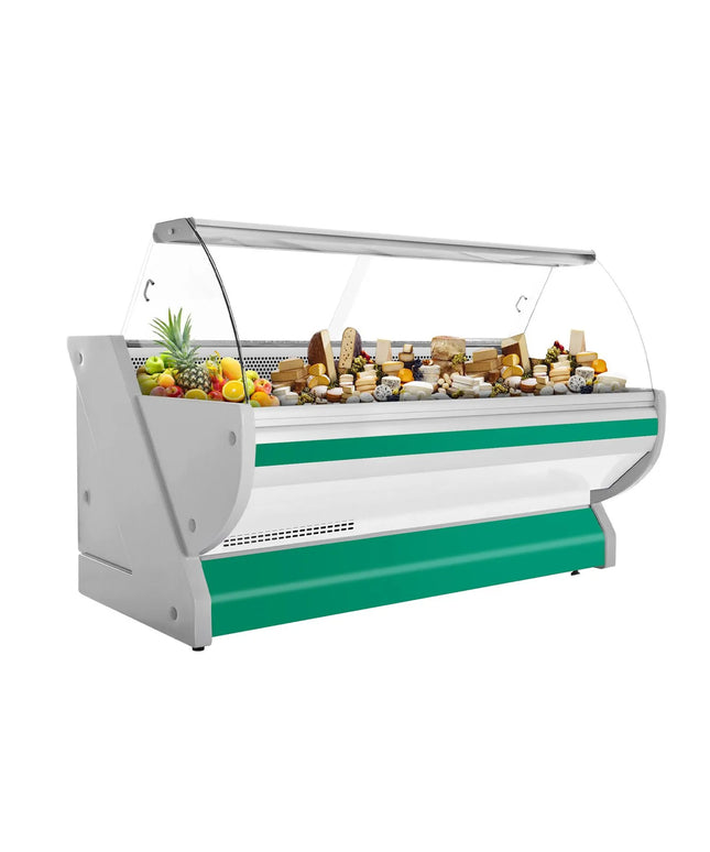 GGM Gastro Serve Over Counter - 2515x1150mm - green front - meat lighting - illuminated front panel - granite worktop