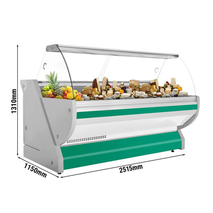 GGM Gastro Serve Over Counter - 2515x1150mm - green front - meat lighting - illuminated front panel - granite worktop