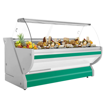 GGM Gastro Serve Over Counter - 2515x1150mm - green front - meat lighting - illuminated front panel - granite worktop