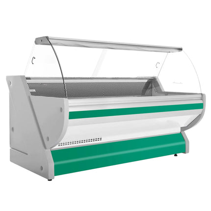 GGM Gastro Serve Over Counter - 2515x1150mm - green front - meat lighting - illuminated front panel - granite worktop