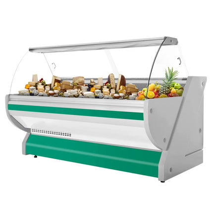 GGM Gastro Serve Over Counter - 2515x1150mm - green front - meat lighting - illuminated front panel - granite worktop